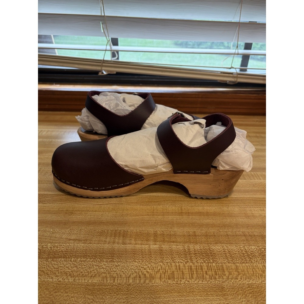 MIA Sofia Burgundy Leather Swedish Wooden Clogs Mary Jane Womens 38 / 7.5/8